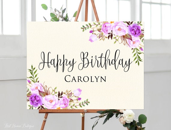 Happy Birthday Sign Ivory Birthday Welcome Sign Purple Etsy