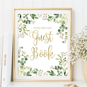 Garden Guest Book Sign, Greenery Wedding Guest Book Sign, Please Sign Our Guest Book Sign, Eucalyptus Wedding Sign, W33, BS33
