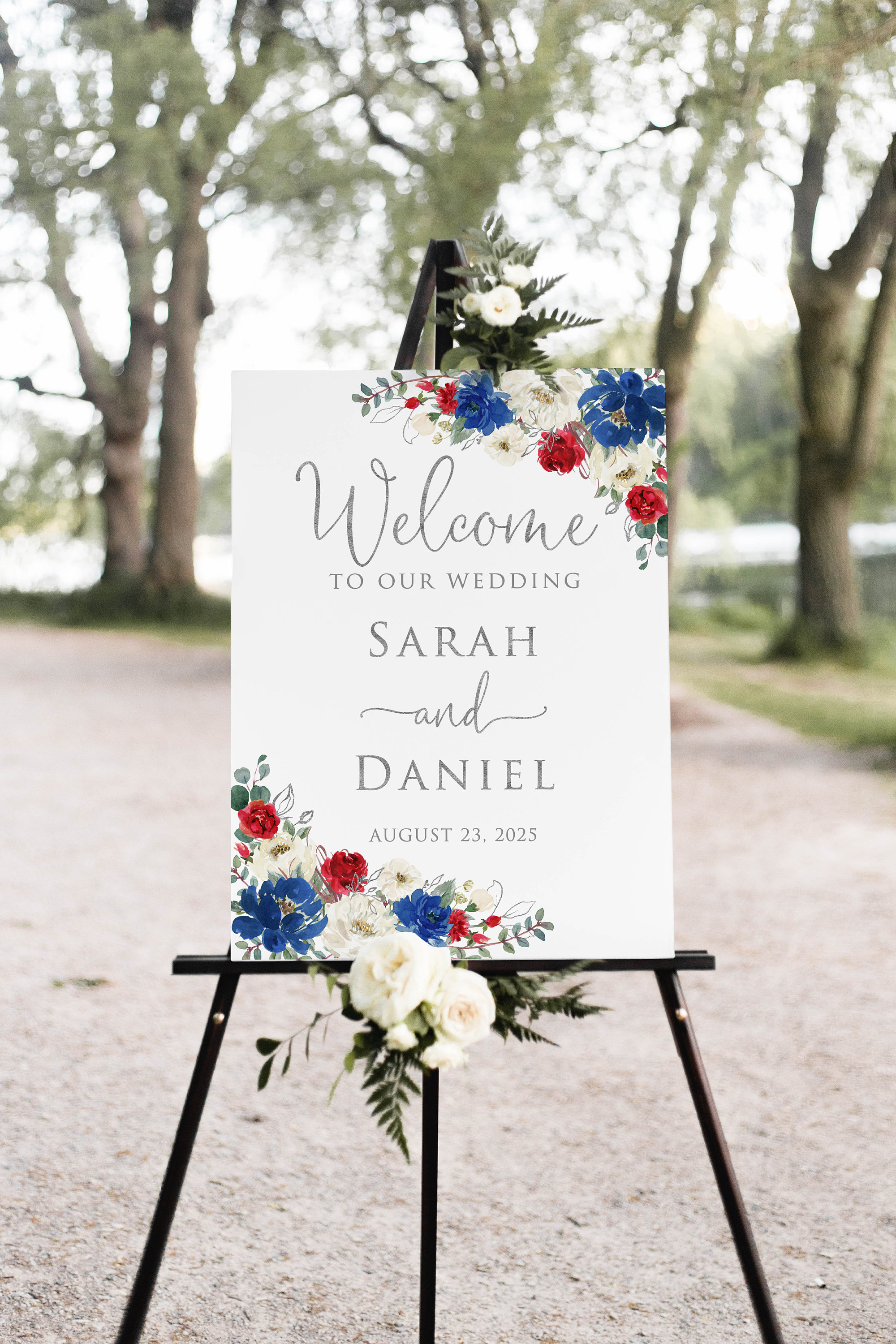 ウェディング ウェルカムグッズ Printed or Digital Red Blue White Wedding Welcome Sign, W1652-1