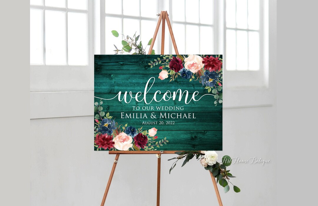 Emerald Green Wedding Sign, Rustic Wedding Welcome Sign, Green Welcome ...