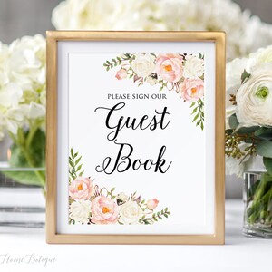 Guest Book Sign, Blush Wedding Guest Book Sign, Please Sign Our Guest Book Sign, Blush and White Wedding Sign, W862
