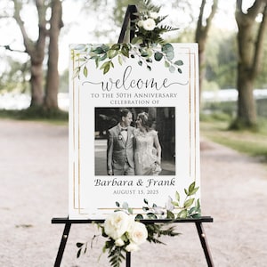 Photo Anniversary Welcome sign,  Wedding Anniversary Welcome Sign, 50th Anniversary, Golden Anniversary Sign, Digital File, W1588-2