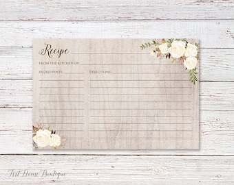 Recipe Card, Recipe Card Printable, Rustic Bridal Shower Recipe Card, Recipe Card Templates, 4x6 Recipe Card, Digital File, #W249