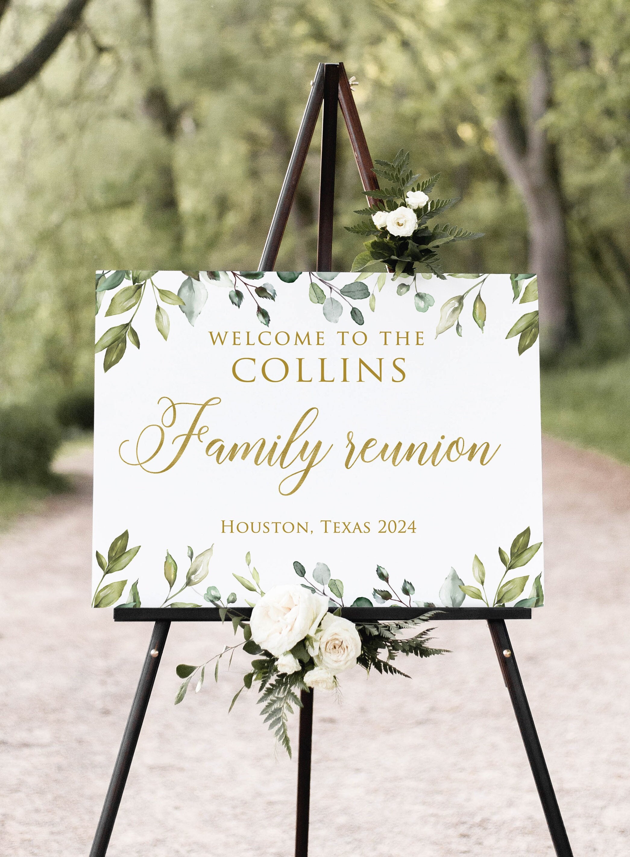 Family Reunion Welcome Sign, Greenery Gold Welcome Sign, Botanical ...