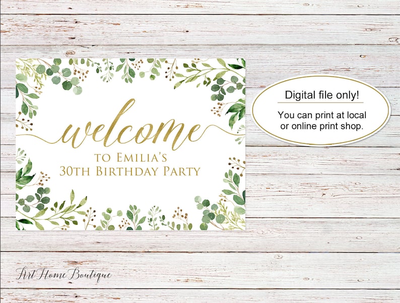 Floral Welcome Birthday Sign W426 Landscape Greenery Birthday Welcome Sign Any Age Large Welcome Sign