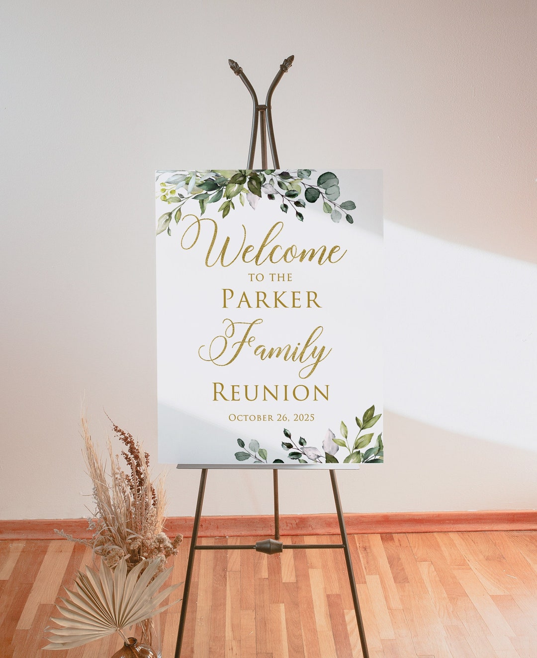 Family Reunion Welcome Sign, Greenery Gold Welcome Sign, Botanical ...