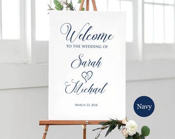 Navy Welcome Wedding Sign, Large Welcome Sign, Welcome to our Wedding Sign, Calligraphy Wedding Signs Printable, Printable Sign, W247