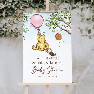 Winnie The Pooh Baby Shower Welcome Sign, Girls Baby Shower Winnie-The-Pooh Sign, Digital file, W206