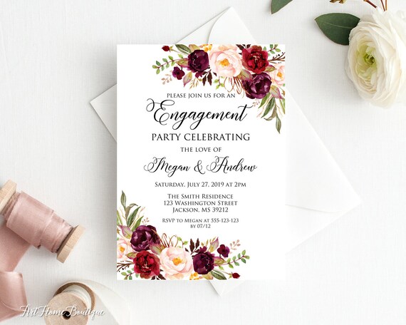 Faire-part de fiançailles floral, invitation de fête de