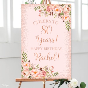 Sinal de boas-vindas de aniversário, sinal de boas-vindas ao aniversário, qualquer idade, sinal de feliz aniversário, brindes para assinar, sinal de boas-vindas rosa blush, para impressão, W716