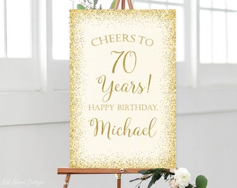 Cheers to 70 Years, Welcome Birthday Sign, Welcome to Birthday Sign, Any Age, Ivory Welcome Sign, Happy Birthday Sign, Cheers to Sign, BW498