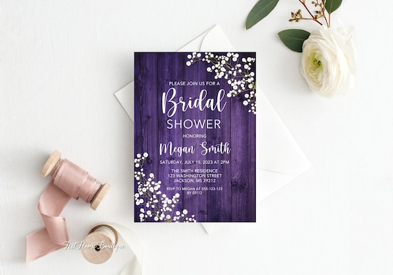 Rustic Purple Bridal Shower Invitation Babys Breath Bridal - Etsy