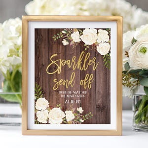 Sparkler Send Off Sign, Rustic Sparkler Send Off Wedding Sign, Sparkler Sign Printable, White Roses, W176