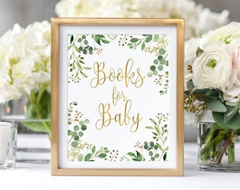 Książki dla dziecka Znak, Przynieś książkę zamiast karty, Przynieś książkę na baby shower Greenery, Znak prośby o książkę w ogrodzie, NATYCHMIASTOWE POBIERANIE, BS33