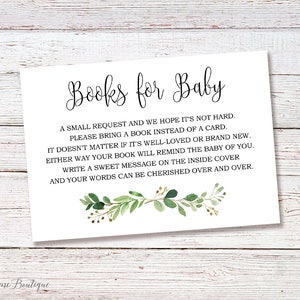 Apportez un livre au lieu d'une carte, de la verdure, apportez un livre encart pour baby shower, carte de demande de livre de jardin, téléchargement immédiat, BS34