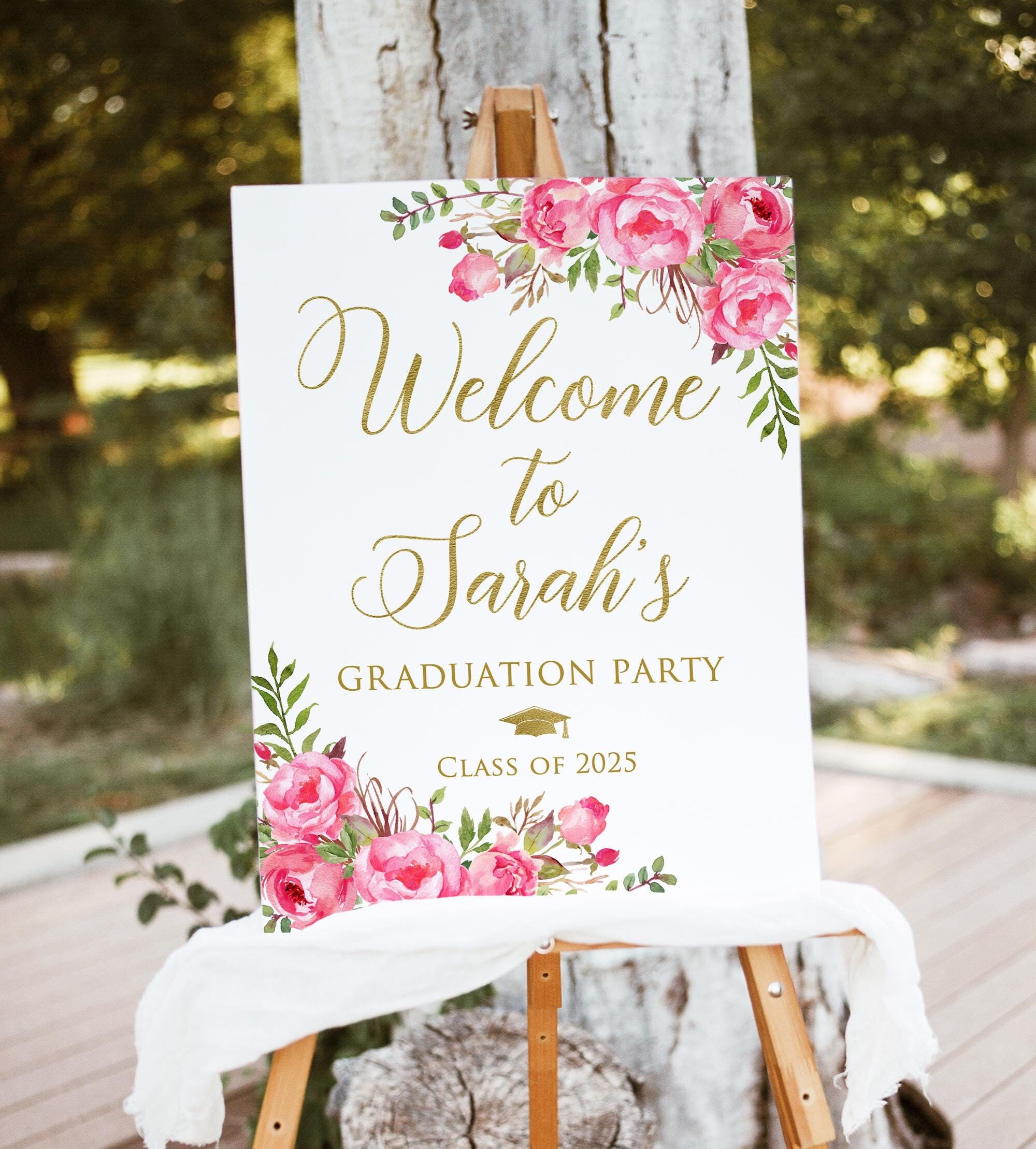 Graduationa Signs Pink Hot Pink Graduation Party Welcome Sign, Fuchsia Pink Graduation Sign ...