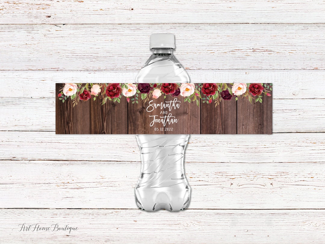 Rustic Water Bottle Labels, Wedding Water Bottle Labels, Burgundy Water Bottle Labels, Marsala ...