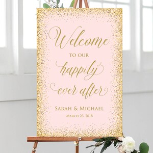 Welcome to Our Happily Ever After Sign, Welcome Wedding Sign, Blush Wedding Sign, Printable, W201
