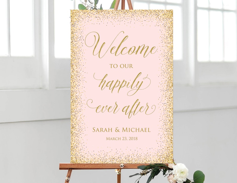 Blush Wedding Sign Welcome to Our Happily Ever After Sign W201 Welcome Wedding Sign Printable