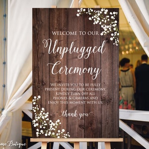 Unplugged Ceremony Sign, Rustic Unplugged Wedding Sign,  Baby’s Breath Unplugged Sign, Gypsophila, W310