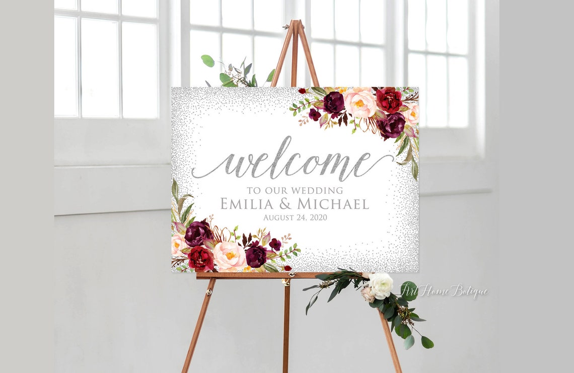 Burgundy and Blush Wedding Welcome Sign Fall Wedding Welcome image 1