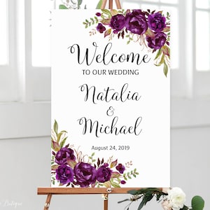 Eggplant Wedding Welcome Sign, Purple Wedding Welcome Sign, Plum Welcome Wedding Sign, Welcome To Our Wedding Sign, Digital file, W456