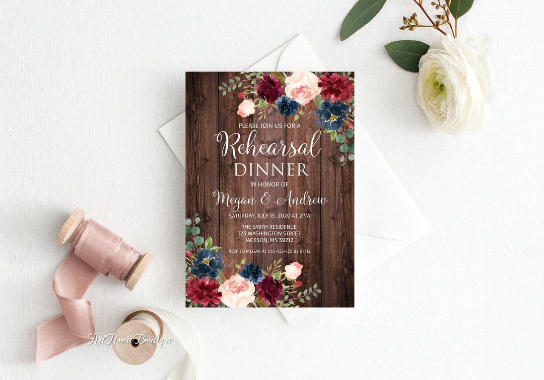 Rustic Rehearsal Dinner Invitation, Floral Rehearsal Party Invite ...