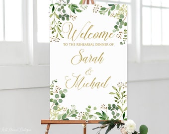 Greenery Rehearsal Dinner Welcome Sign, Garden Rehearsal Dinner Welcome Welcome Poster, Eucalyptus Welcome Sign, Digital File, W426-1