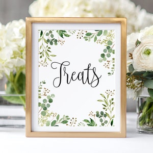 Treats Sign, Garden Dessert Table Sign, Favors Sign, Greenery Treats Sign, BS34, W34