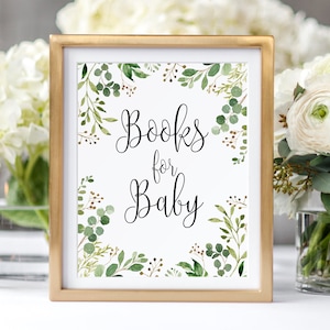 Signe de livres pour bébé, apportez un livre au lieu d'une carte, verdure, apportez un livre baby shower, panneau de demande de livre de jardin, téléchargement immédiat, BS34