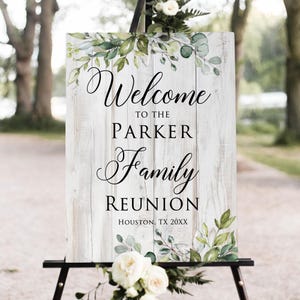 White Rustic Family Reunion Welcome Sign, Greenery Welcome Sign, Reunion Signage, Personalized Digital file, W351