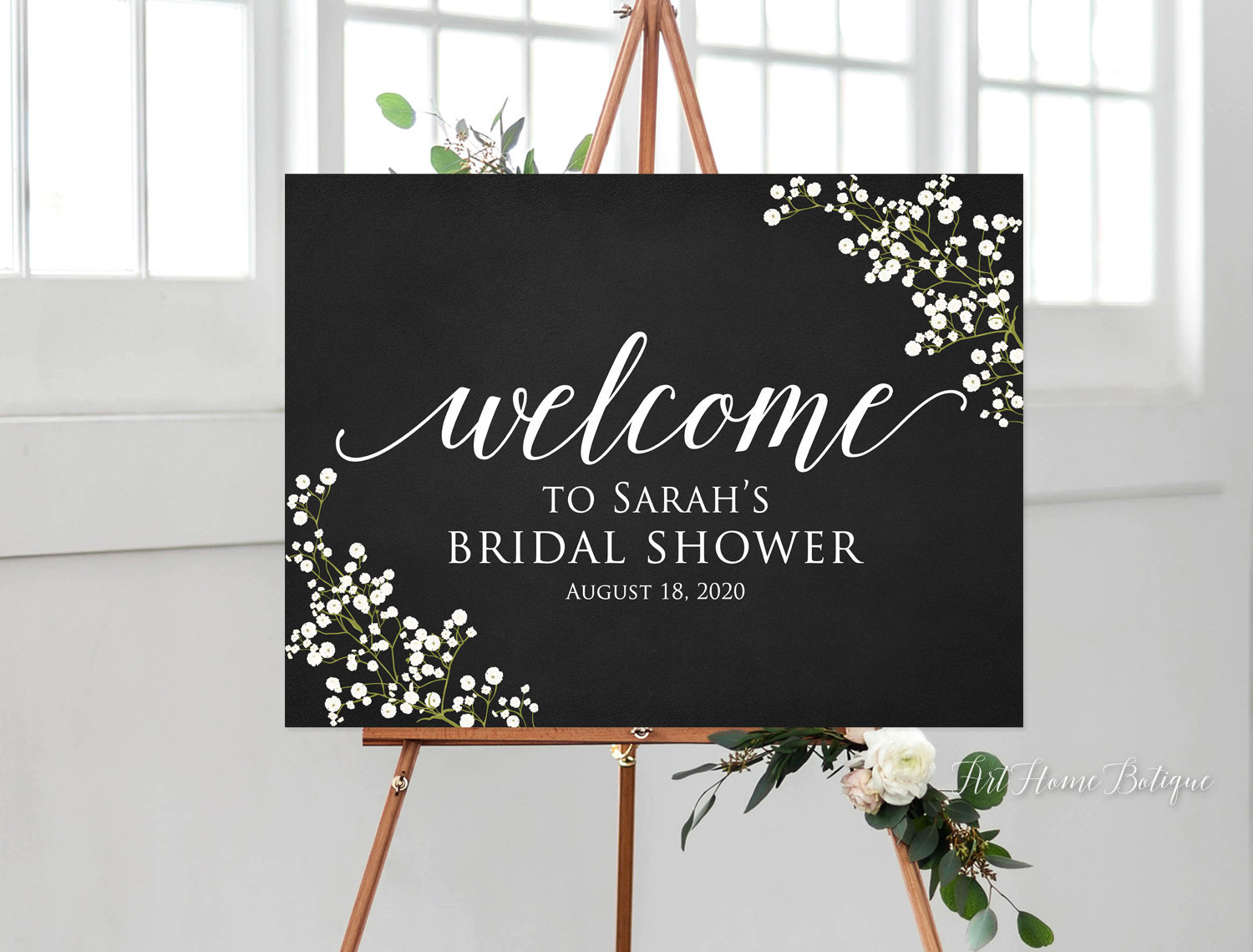 Chalkboard Bridal Shower Welcome Sign, Baby’s Breath Bridal Shower Welcome Sign, Large Welcome Sign, Horizontal, Landscape Sign, W785