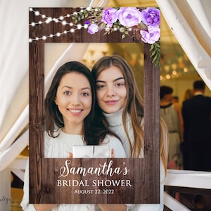 Purple Bridal Shower Photo Prop Frame, Lights Bridal Shower Photo Booth Frame, Selfie Frame, Photo Prop Frame, Digital file, W1079