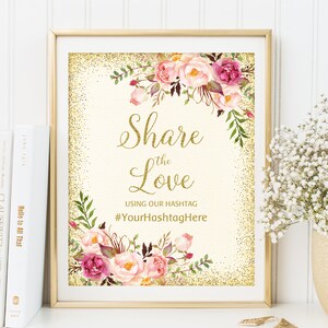 Share The Love Hashtag Sign, Share The Love Wedding Sign, Wedding Instagram Sign, Ivory and Gold, W23