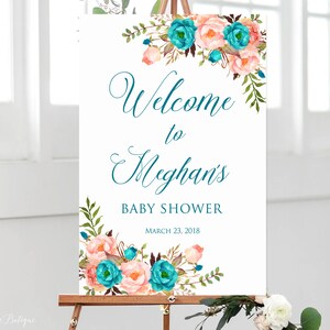 Teal Baby Shower Welcome Sign, Large Welcome Sign,  Teal and Coral Baby Shower Welcome Sign, BS231