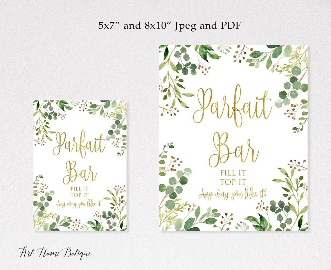 Parfait Bar Sign Yogurt Bar Sign Greenery Baby Shower Sign Etsy