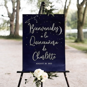 Bienvenidos a la Quinceañera, Segno di benvenuto Quinceañera della notte stellata, Segno di Quinceañera della Marina, Segno di benvenuto delle stelle, Segno di benvenuto della luna, W1200