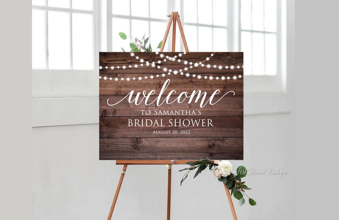 Rustic Bridal Shower Welcome Sign, String Lights (digital File), W336 ...