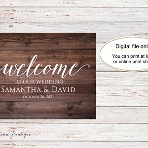 Rustic Welcome Wedding Sign, Welcome To Our Wedding Sign, Horizontal Landscape Wedding Sign, Printable File, W309 image 2