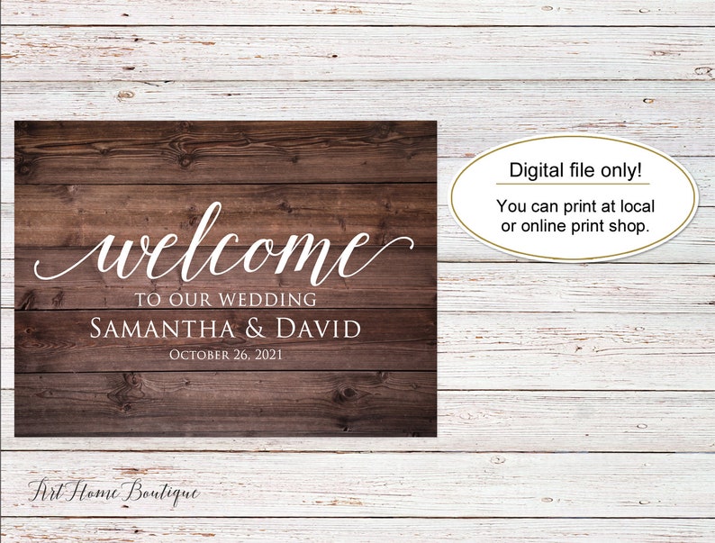 Rustic Welcome Wedding Sign, Welcome To Our Wedding Sign, Horizontal Landscape Wedding Sign, Printable File, W309 image 2