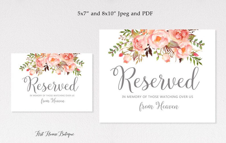 Reserved In Memory Reserved Seat Wedding Sign Memorial W935 In Loving Memory Reserved in Memory of Those Watching over us from Heaven