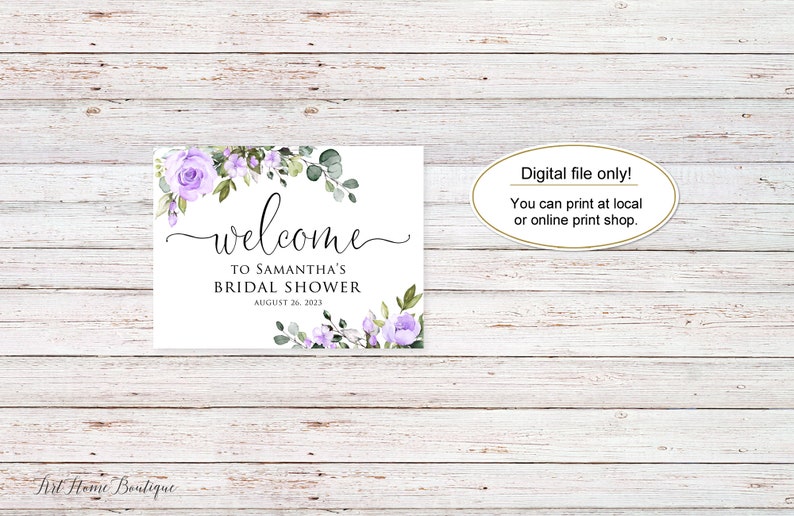 Purple Bridal Shower Welcome Sign, Greenery Bridal Shower Welcome Sign ...