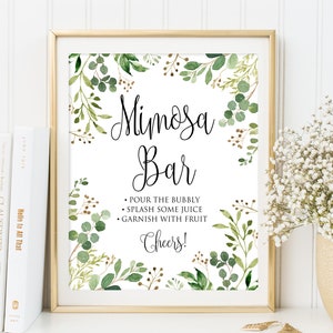 Greenery Mimosa Bar Sign, Garden Wedding Bar Sign, Bubbly Bar Sign, Eucalyptus Wedding Sign, Bridal or Baby Shower Wedding Event, W34