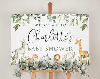 Safari Animals Baby Shower Welcome Sign, Jungle Baby Shower Decorations, Digital File, WP18-2