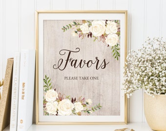 Rustic Favors Sign, Wedding Favor Sign, Please Take One Sign, Floral Wedding Sign, Printable Wedding Sign, White Flowers, W249