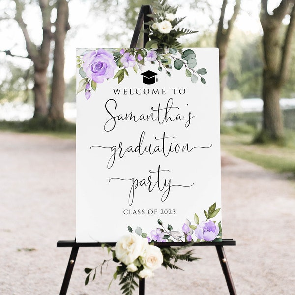 Purple Graduation Party Welcome Sign, Lavender Graduation Welcome Sign, Grad Party Sign, Graduation Decorations, Digital file, W1464-1