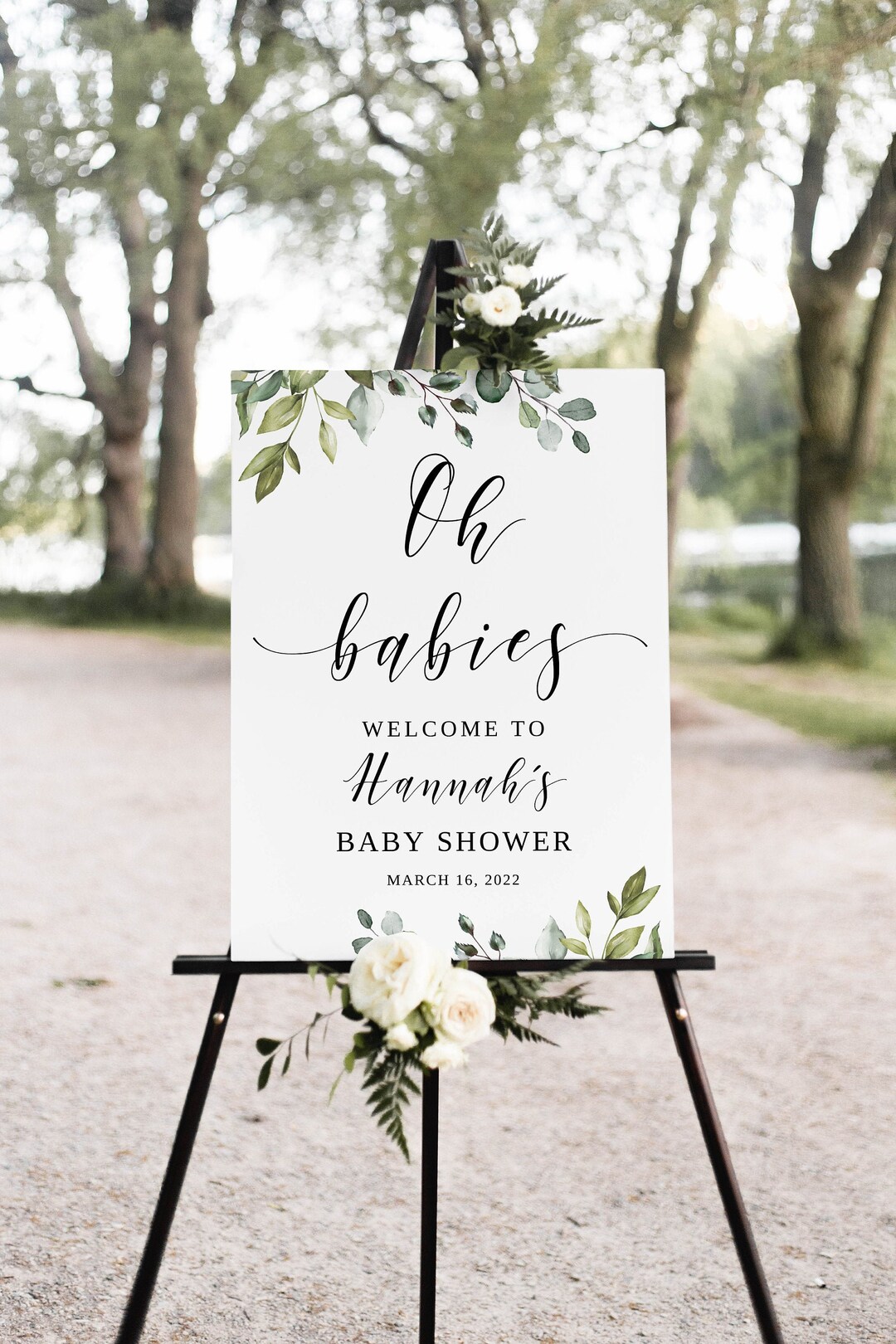 Greenery Decorazioni Baby Shower – Striscione 'Oh Baby' E Tovaglia Con Foglie Di Eucalipto – Tema Neutro
