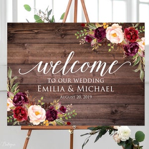 Rustikales Hochzeitsschild, Willkommen zu unserem Hochzeitsschild, Landschaft Hochzeitsschild, Hochzeitsschild Hochzeit, Weinrot, Digitale Datei, W307