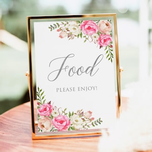 Hot Pink Food Sign, Floral Wedding Table Sign, Pink Food Table Sign, Hot Pink Birthday Food Sign, Digital File, W52