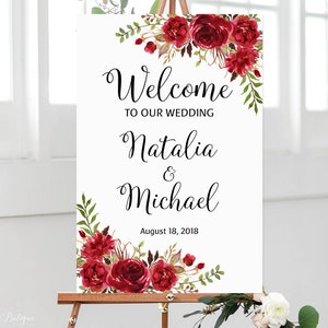Welcome Wedding Sign, Welcome To Our Wedding Sign, Red Welcome Wedding Sign, Large Welcome Sign, W364